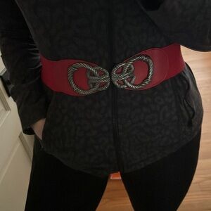 Red Vintage Elastic Wide Corset Belt with rope detailing
